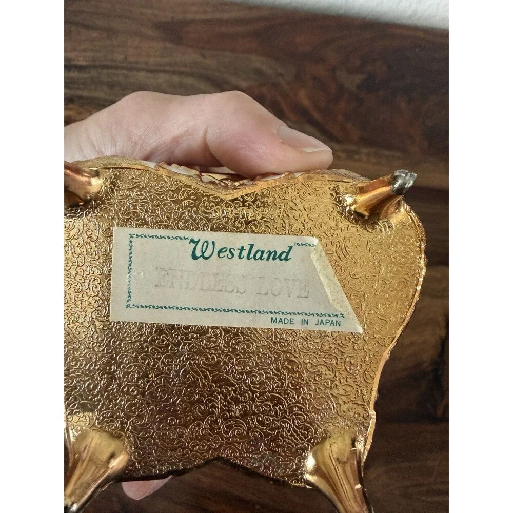 Vintage Westland Music Trinket box Endless Love Enamel And Gold Tone Metal